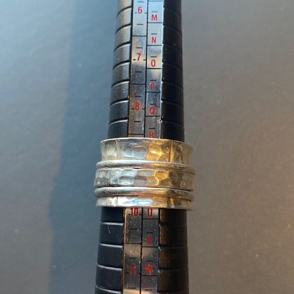Sterling silver 925 marked B-M 3 band spinner ring hammered look to metal - Picture 9 of 9